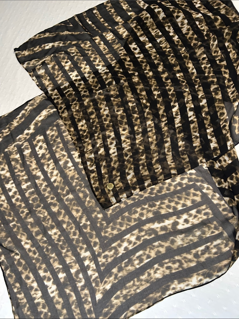 Calvin Klein Animal Print Sheer Scarf with Black Stripes 32” long  21” wide